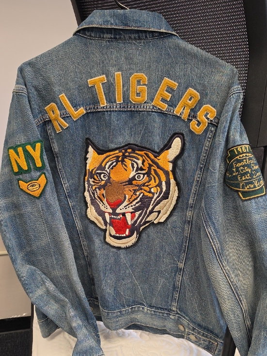 Ralph Lauren Other - POLO Ralph Lauren Blue Denim TIGER Patch FOOTBALL LETTERMAN JACKET•Large•RARE!